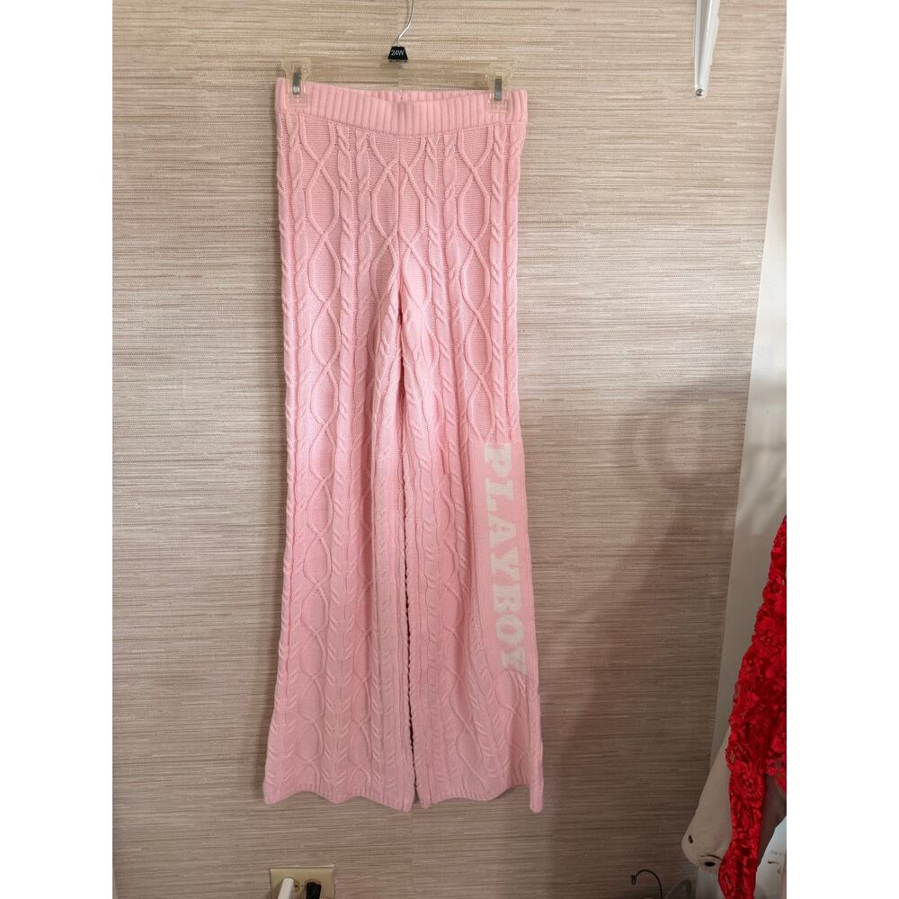 Playboy x Missguided Wide-leg Pink Cable Knit pants size 0